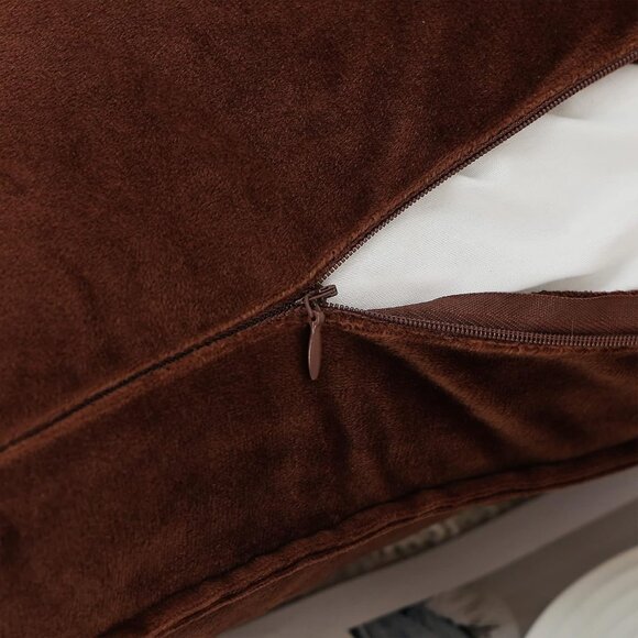 Velvet Brown Throw Pillow Covers Pack of 2 Spring Decorative Soft for Couch Sofa - Picture 3 of 6